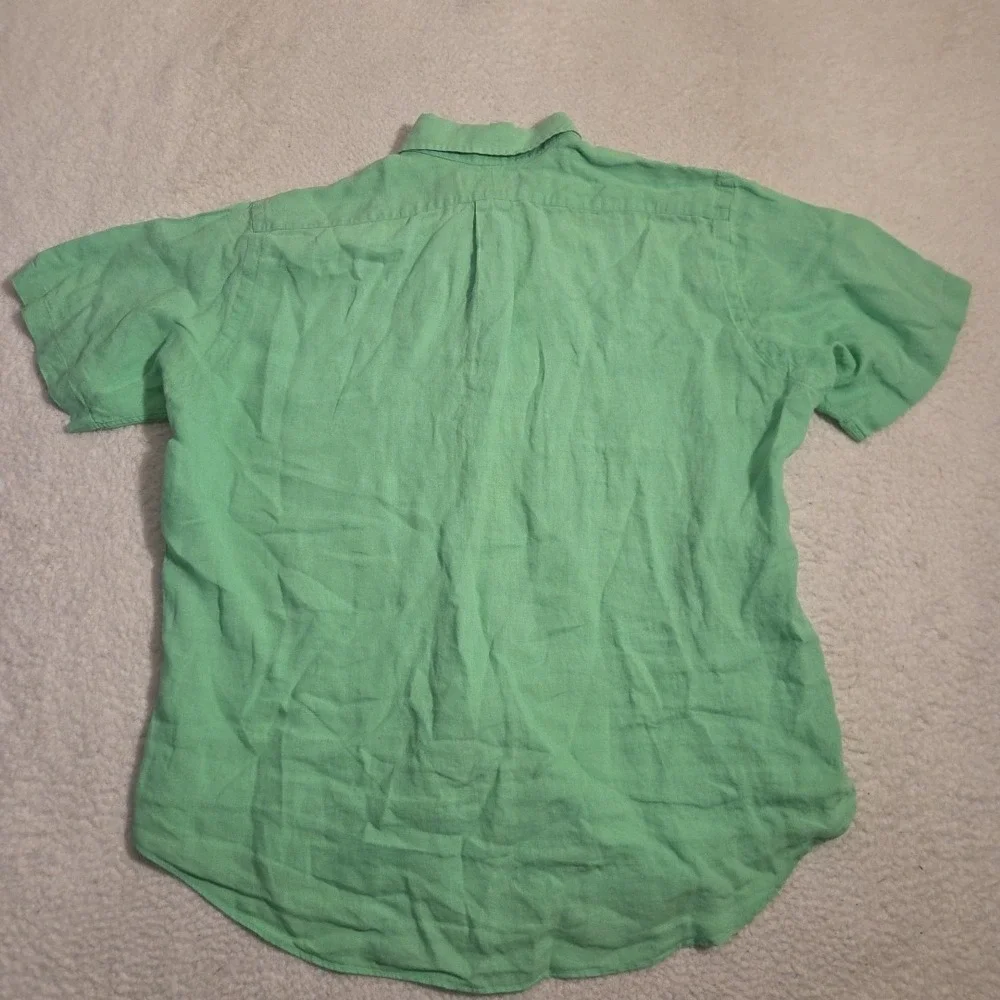 VTG Polo Ralph Lauren 100% Linen Short Sleeve‎ Button Down Shirt Size XL Green